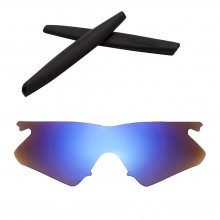 Walleva Mr.Shield Polarized Ice Blue Replacement Lenses with Black Earsocks for Oakley M Frame Heater Sunglasses